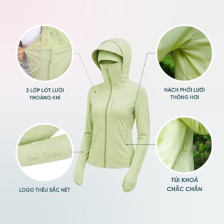 Áo Chống Nắng GUNO Tre Thơm Nữ Che Kín Tay 2 Lớp Dáng Ngắn Chống Tia UV Có Mũ Rộng Vành 26AG55