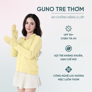 Áo Chống Nắng GUNO Tre Thơm Nữ Che Kín Tay 2 Lớp Dáng Ngắn Chống Tia UV Có Mũ Rộng Vành 26AG55