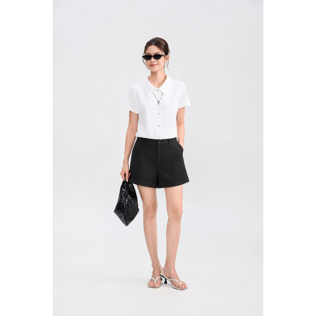 Quần Short Nữ GUMAC Form A Cạp Cao Lưng Rời Lai Lật Có Túi Dáng Đẹp Chất Bố Thun Mềm Mát LSHG05073