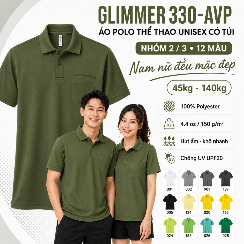 Áo Polo Nhật Có Túi Nam/Nữ Form Rộng 38-160Kg - Vải Active Cao Cấp - Chống Nắng - Thông Thoáng - Bền Màu |MÀU NGUYÊN BẢN