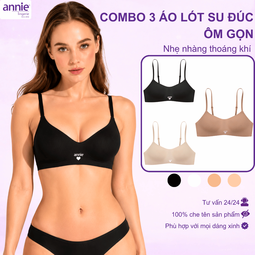 Combo 3 áo ngực nữ không gọng đúc su cao cấp annie Bra 8552 mút mỏng, mềm mịn