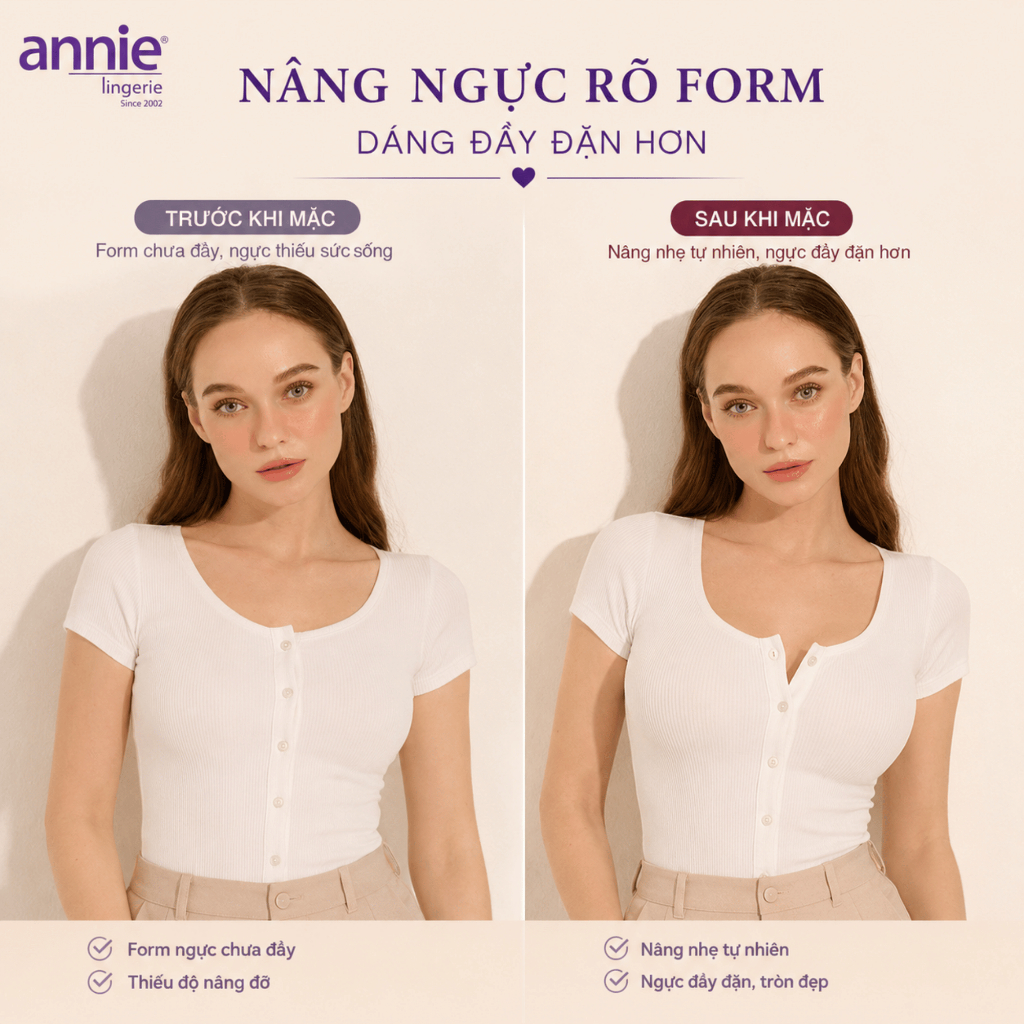 Áo Lót Nữ Annie BRA8553 Có Gọng Nâng Ngực Mút Dày 2cm, Áo Ngực Cúp Trơn Đệm Dày Ôm Form Dây Vai Mảnh