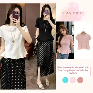 Áo Thun Nữ Cộc Tay Dáng Peplum Chiết Eo Đuôi Cá, Áo Kiểu Nữ Cổ Tròn Ôm Bụng Tôn Dáng Giấu Bụng Phong Cách H