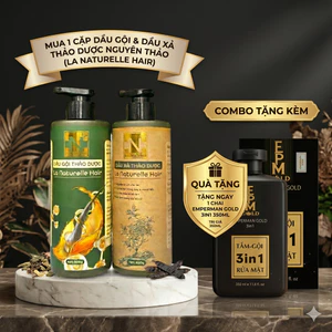 Combo Dầu Gội 500g Xả 420g Thảo Dược Nguyên Thảo & Sữa Tắm Gội Rửa Mặt 3in1 Emperman Gold