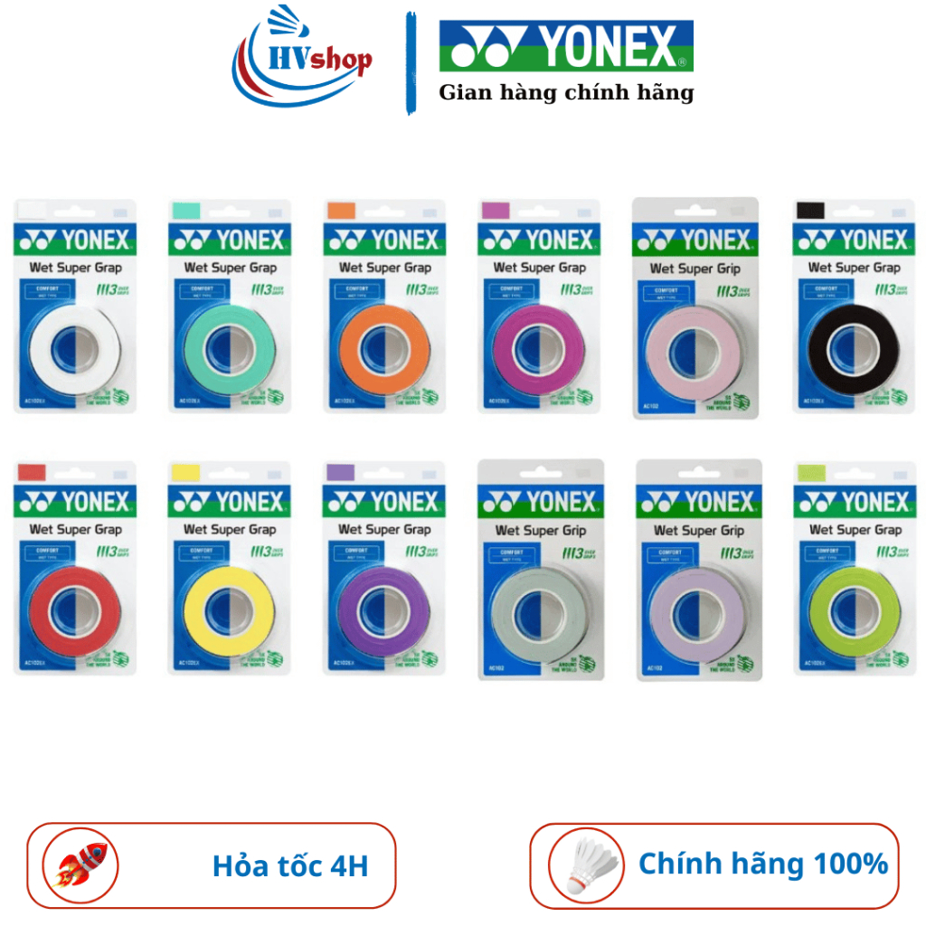 Quấn cán cầu lông Yonex AC102EX 3in1 chính hãng, siêu bám tay, thấm hút mồ hôi tốt - HVShop