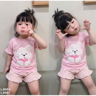 Bộ hồng in gấu đôi mẹ con xinh xắn