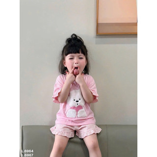 Bộ hồng in gấu đôi mẹ con xinh xắn