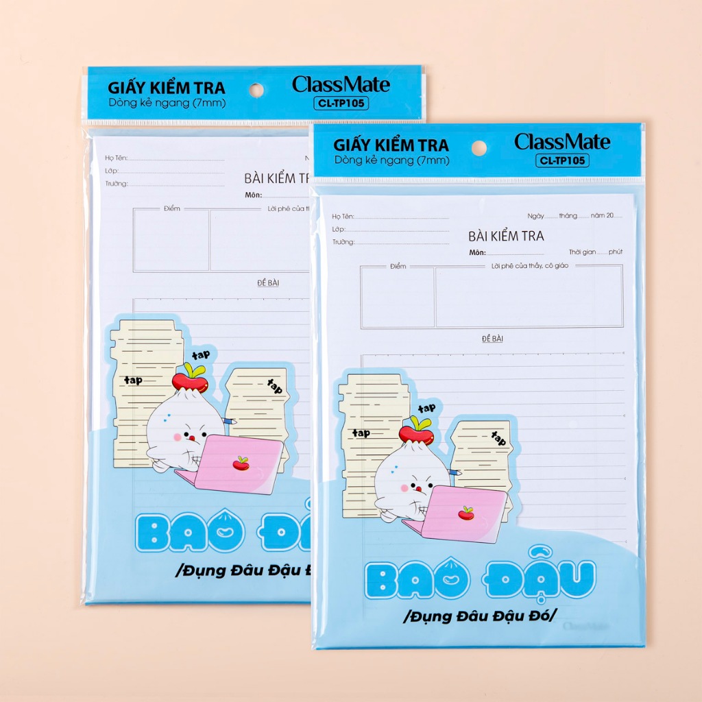 Giấy Kiểm Tra Cấp 2, Cấp 3 CLASSMATE Giấy Kẻ Ngang 80GSM Bao Đậu, Giấy Mịn Viết Êm Tay, Tập Kiểm Tra 25 Tờ Đôi CL-TP105