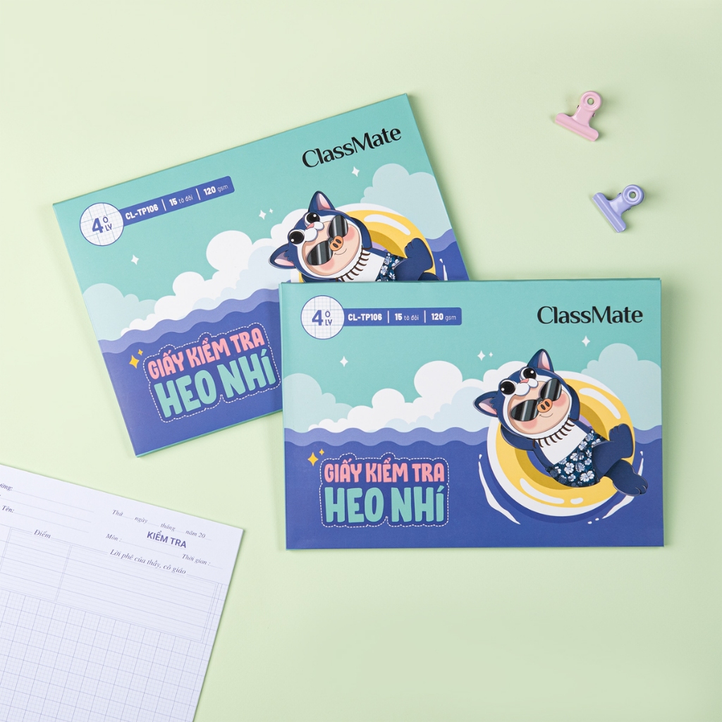 Giấy Kiểm Tra 4 Ô Ly Cấp 1 CLASSMATE Thiết Kế Heo Nhí, Giấy 120GSM, Bề Mặt Láng Mịn, Viết Êm Tay, Tạo Nét Chữ Đẹp TP106