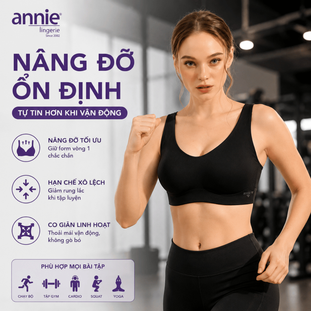 Áo bra đúc su tập gym annie lingerie Bra8551 có mút nâng ngực, đệm mềm mịn, co giãn thoải mái