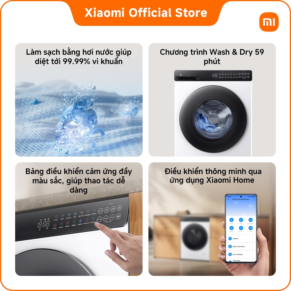 [MỚI RA MẮT] Máy giặt sấy cửa trước Xiaomi Mijia Front Load washer dryer 9kg | 99.99% Loại bỏ vì khuẩn |Giặt nhanh siêu