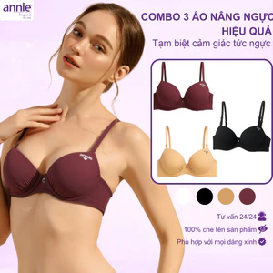 Combo 3 Áo Lót Nữ Annie BRA8553 Nâng Ngực Mút Dày 2cm, Áo Ngực Cúp Trơn Đệm Dày Ôm Form Dây Vai Mảnh