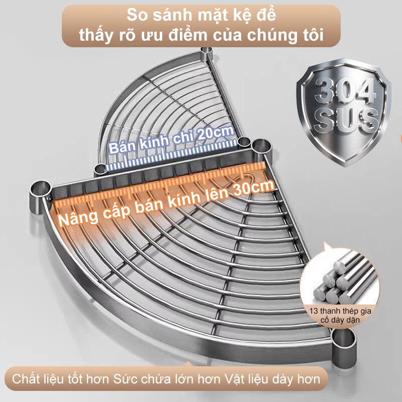 Kệ Inox Góc Nhiều Tầng Đa Năng Lưu Trữ Vật Dụng Phòng Tắm Nhà Bếp Phòng Khách Nhỏ Gọn Tiện Dụng