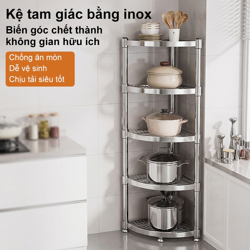 Kệ Inox Góc Nhiều Tầng Đa Năng Lưu Trữ Vật Dụng Phòng Tắm Nhà Bếp Phòng Khách Nhỏ Gọn Tiện Dụng