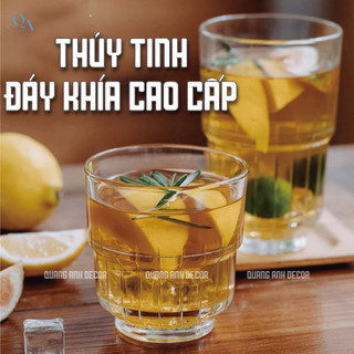 SET 6 Ly Thủy Tinh Chịu Nhiệt 2 TẦNG ĐÁY KHÍA | Cốc Thủy Tinh Kẻ Sọc cho Americano, Đồ Uống Lạnh