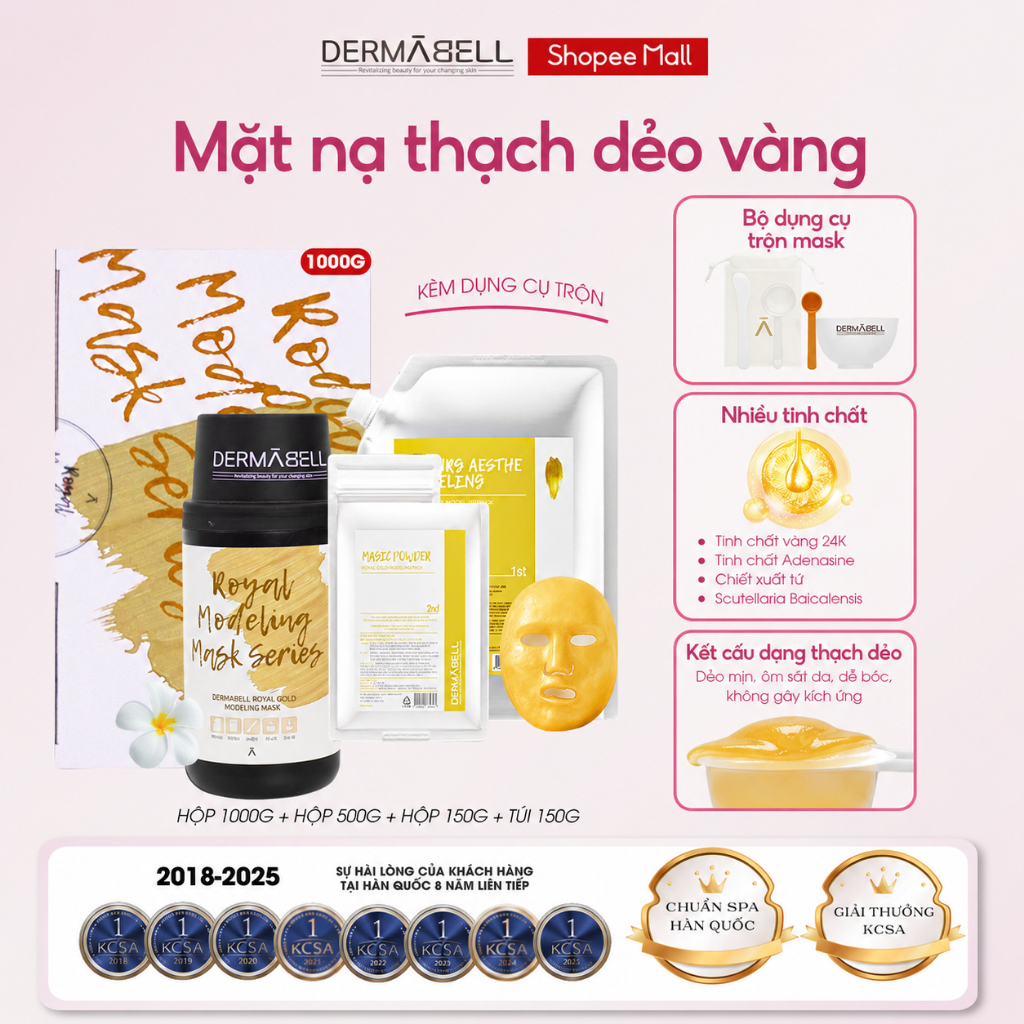 [Võ Hà Linh x Dermabell] Mặt Nạ Thạch Dẻo Vàng 1kg + Tặng Dụng Cụ Trộn 4 Món