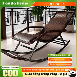 Ghế bập bênh thư giãn giả mây có gác chân, khung kim loại cho ban công phòng khách sân vườn