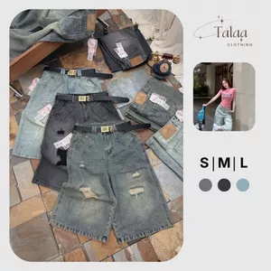 Quần Ngố Lửng Jean Ống Rộng Cạp Cao Tôn Dáng Talaa Clothing TL007