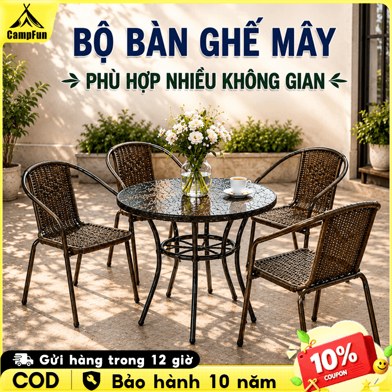 Ghế tựa lưng mây ghế thư giãn Có Tay Vịn Chống Nước Chống Nắng Dùng Trọng  ngoài trời ghế ăn quán trà
