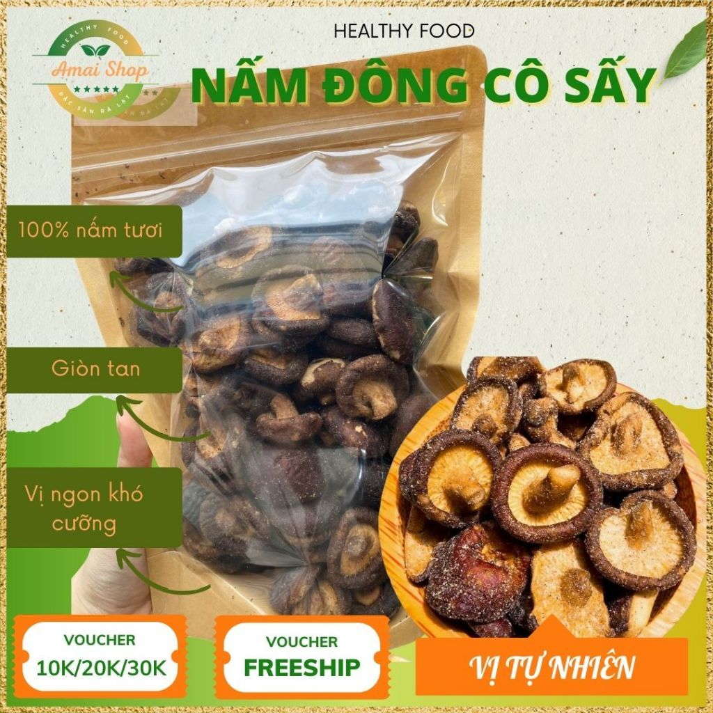 Nấm hương sấy giòn AMAISHOP organic - Nấm đông cô sấy giòn món chay - Ăn vặt heathy