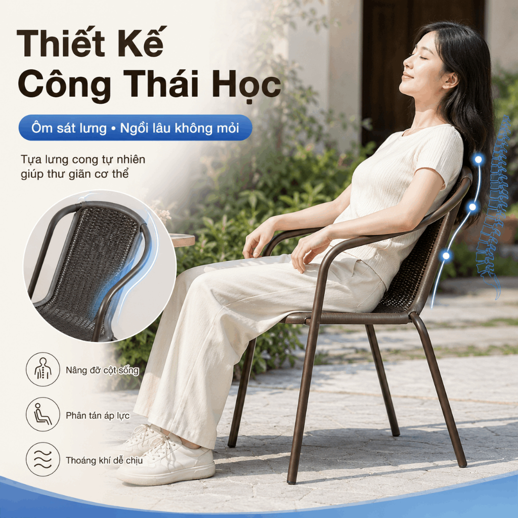 Ghế tựa lưng mây ghế thư giãn Có Tay Vịn Chống Nước Chống Nắng Dùng Trọng  ngoài trời ghế ăn quán trà