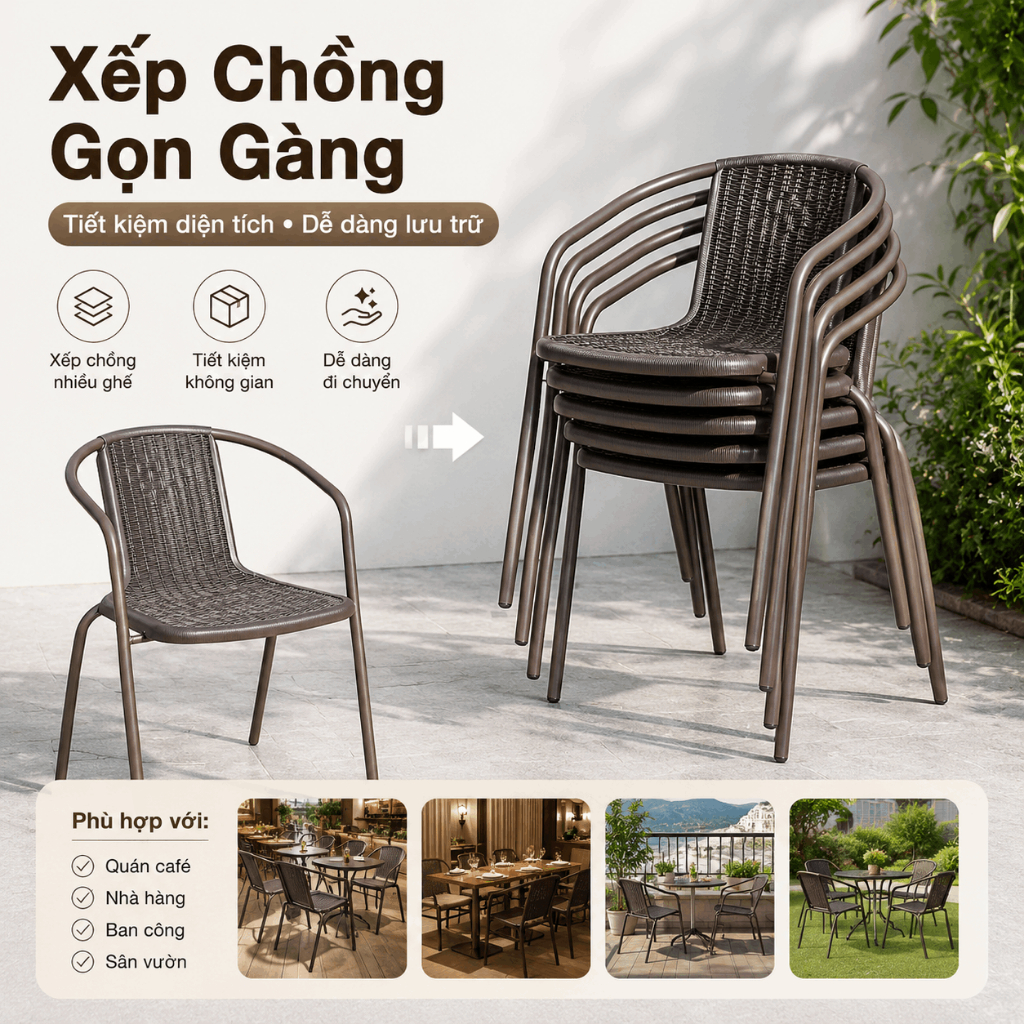 Ghế tựa lưng mây ghế thư giãn Có Tay Vịn Chống Nước Chống Nắng Dùng Trọng  ngoài trời ghế ăn quán trà