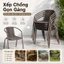 Ghế Giả Mây Đan Cao Cấp Ghế Ban Công Quán Cafe Nhà Hàng Sân Vườn Khung Sắt Chắc Chắn