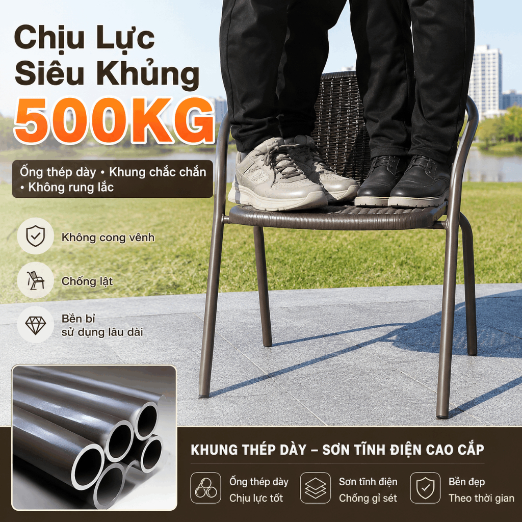 Ghế tựa lưng mây ghế thư giãn Có Tay Vịn Chống Nước Chống Nắng Dùng Trọng  ngoài trời ghế ăn quán trà