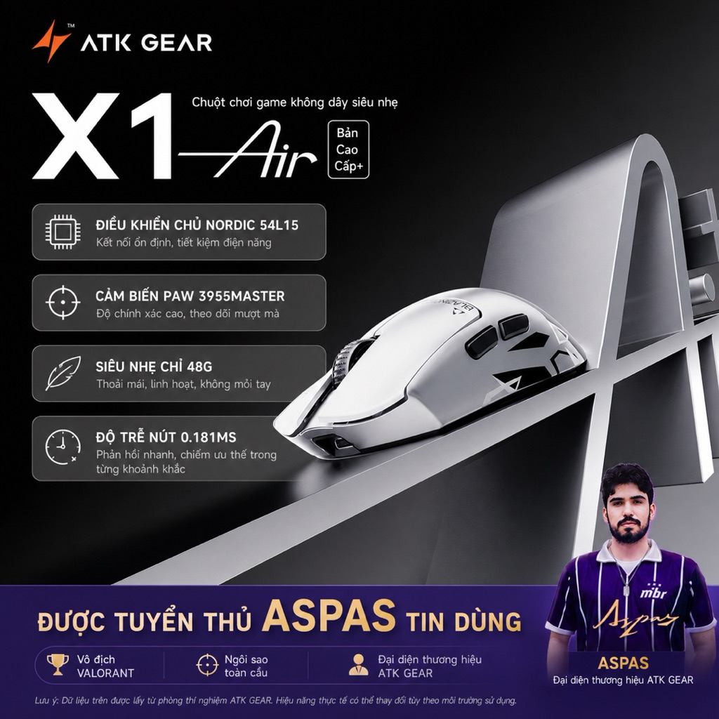 Chuột Gaming Không Dây ATK X1 Air – PAW3955Master | Nordic 54L15