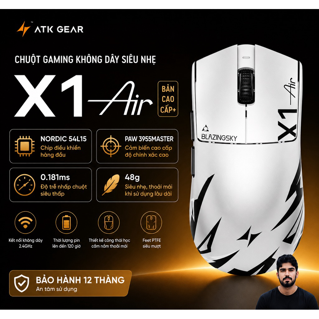 🔥 Chuột Gaming Không Dây Siêu Nhẹ ATK X1 Air – PAW3955Master