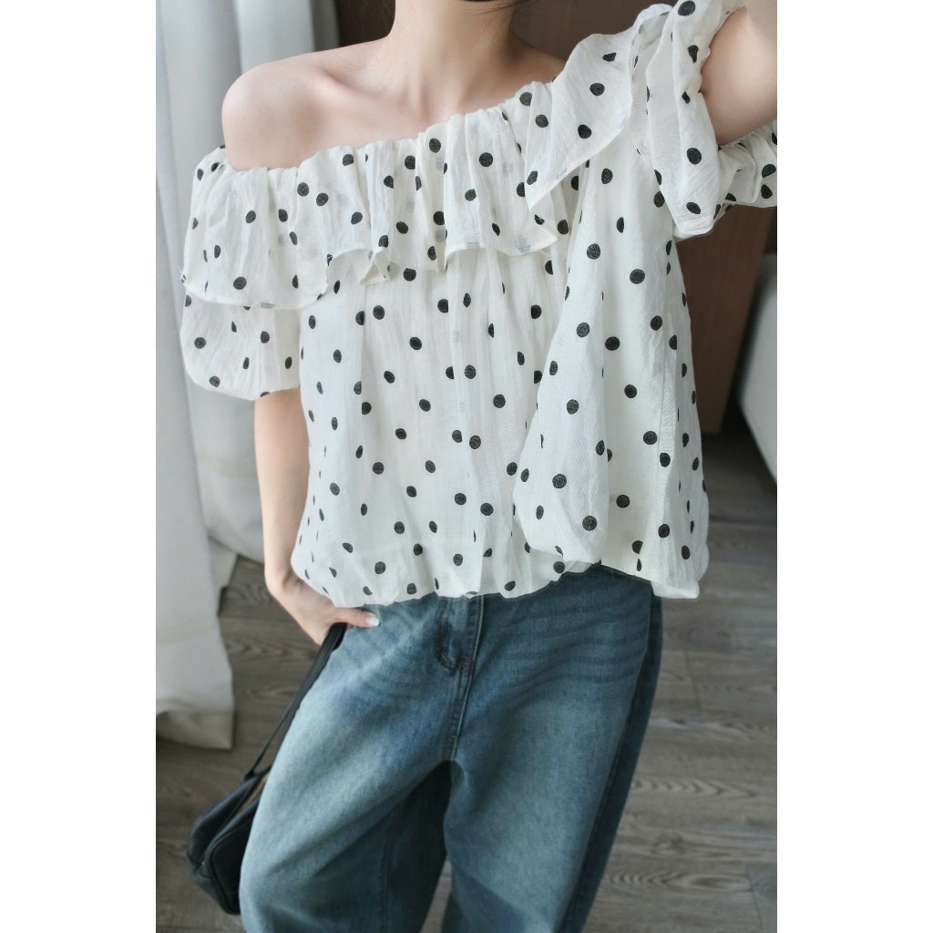 Jane Top (TSW) Áo trễ vai chấm bi bèo ngực dáng phồng Nữ the.sweaterweather