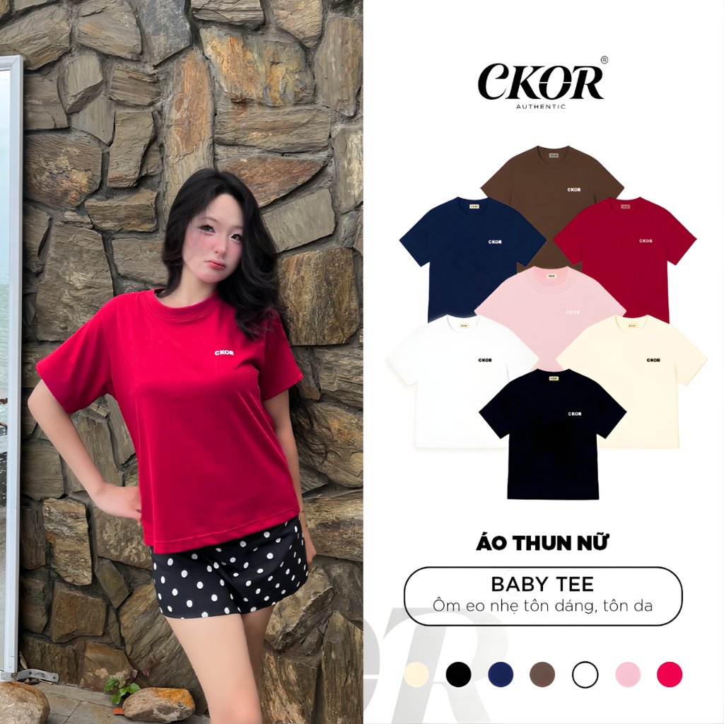 [Sale mẫu mới] Áo Thun Nữ Baby Tee logo CKOR ôm eo nhẹ PREMIUM COTTON form tôn dáng tôn da