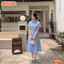 Đầm thiết kế BEMINE cổ sen kèm đai eo kẻ sọc dáng chữ A phù hợp đi làm-B554