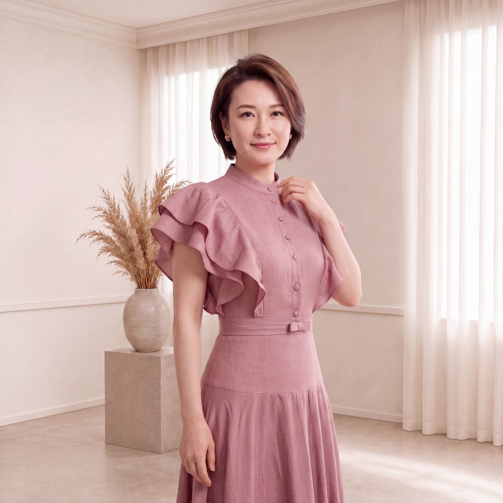 ZEYRA Fashion - Đầm Lụa Thiết Kế Cổ Bẻ Tay Phồng Nhún Bèo Sang Trọng, Đầm Công Sở Nữ Dáng Dài Thanh Lịch