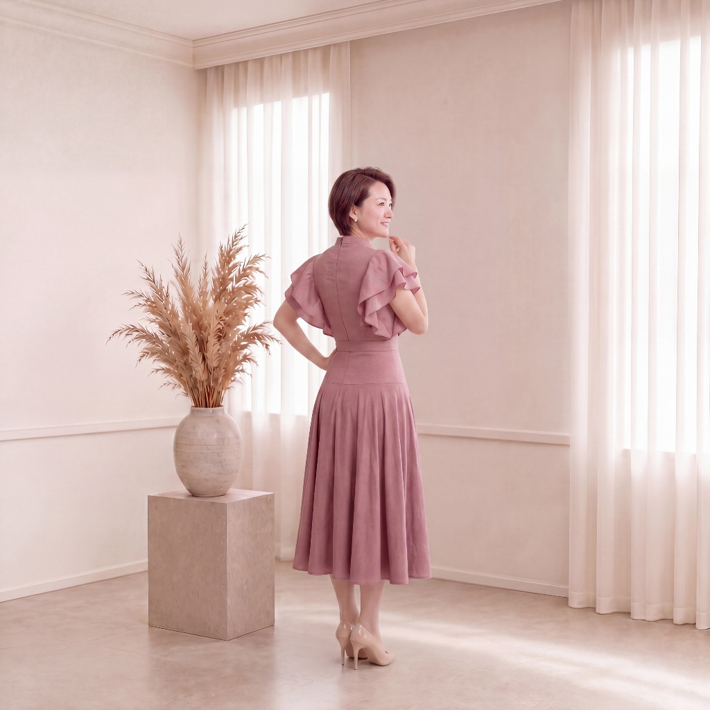 ZEYRA Fashion - Đầm Lụa Thiết Kế Cổ Bẻ Tay Phồng Nhún Bèo Sang Trọng, Đầm Công Sở Nữ Dáng Dài Thanh Lịch