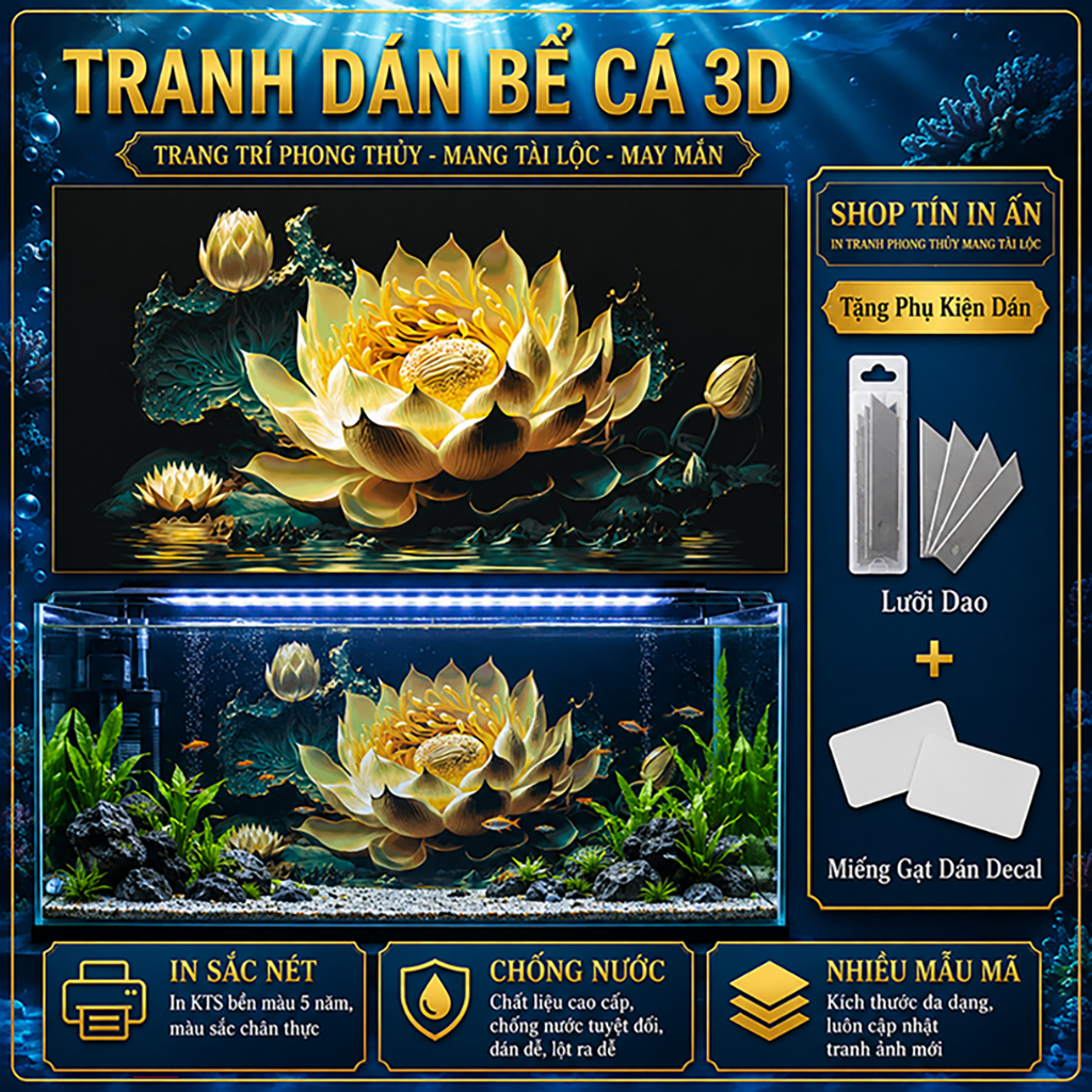 Decal tranh dán hồ cá 3D Kho In Ấn HC10 chống nước, In KTS dán dễ, gỡ dễ, có keo sẵn, nhiều kích cỡ