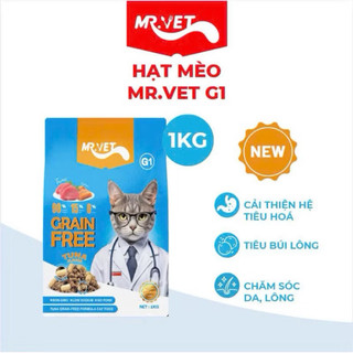 [Túi 1kg] Hạt Mr.Vet cho mèo trưởng thành - nhiều vị