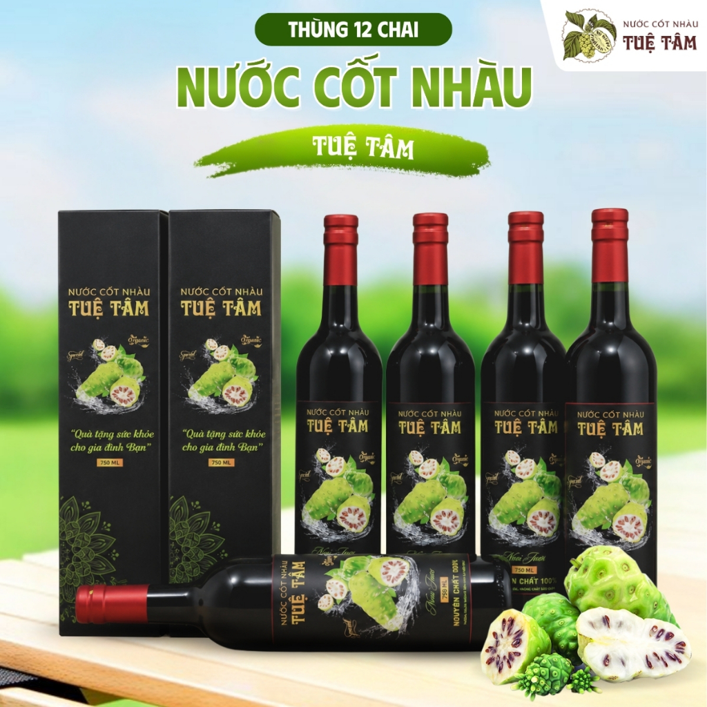 Thùng 12 chai Nước Cốt Nhàu Tuệ Tâm 750ml chai thủy tinh hỗ trợ sức khỏe toàn diện cho cả gia đình