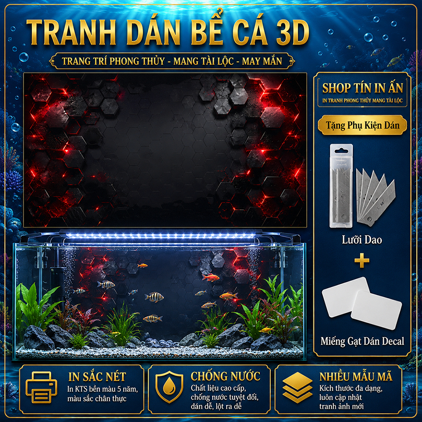 Decal tranh dán hồ cá 3D Kho In Ấn HC43 chống nước, In KTS dán dễ, gỡ dễ, có keo sẵn, nhiều kích cỡ