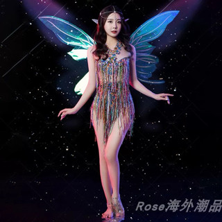 Đầm Liền Thân Full Đá Ngũ Sắc Đính Tua Rua Lấp Lánh Phong Cách Gợi Cảm Biểu Diễn Sân Khấu Dance Latin Party Bar Nổi Bật