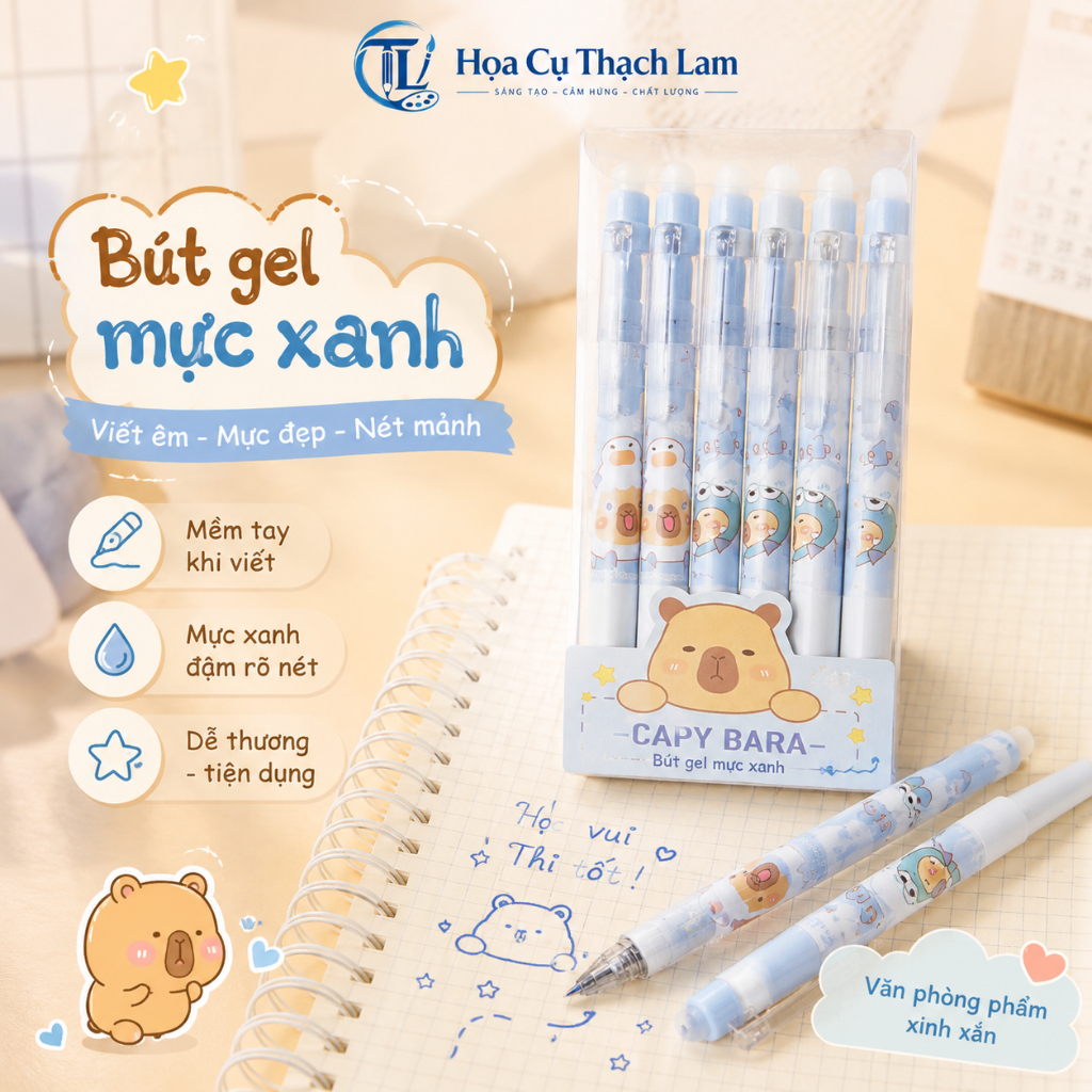 Bút Gel Xóa Được Mực Xanh 0.5mm Dễ Thương Cho Học Sinh Viết Êm Nét Đẹp