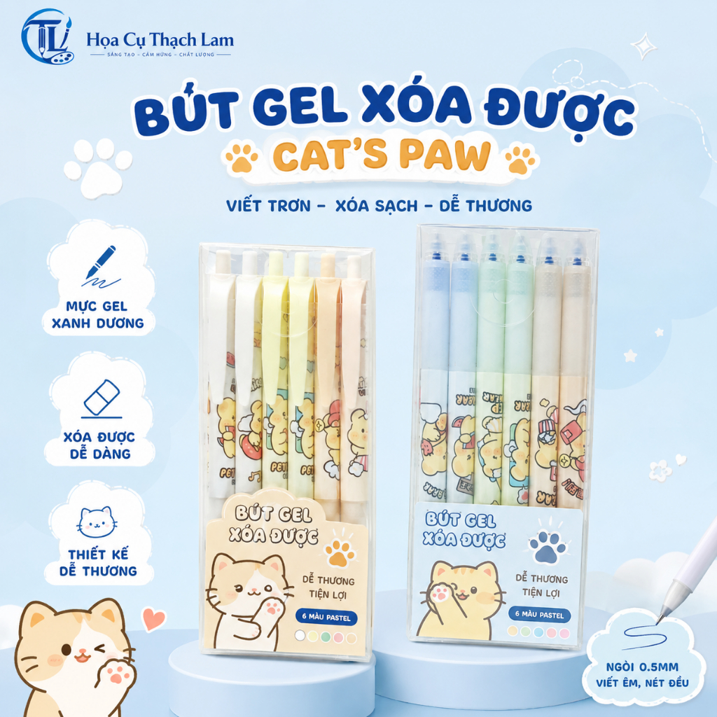 Bút Gel Xóa Được Mực Xanh 0.5mm Dễ Thương Cho Học Sinh Viết Êm Nét Đẹp