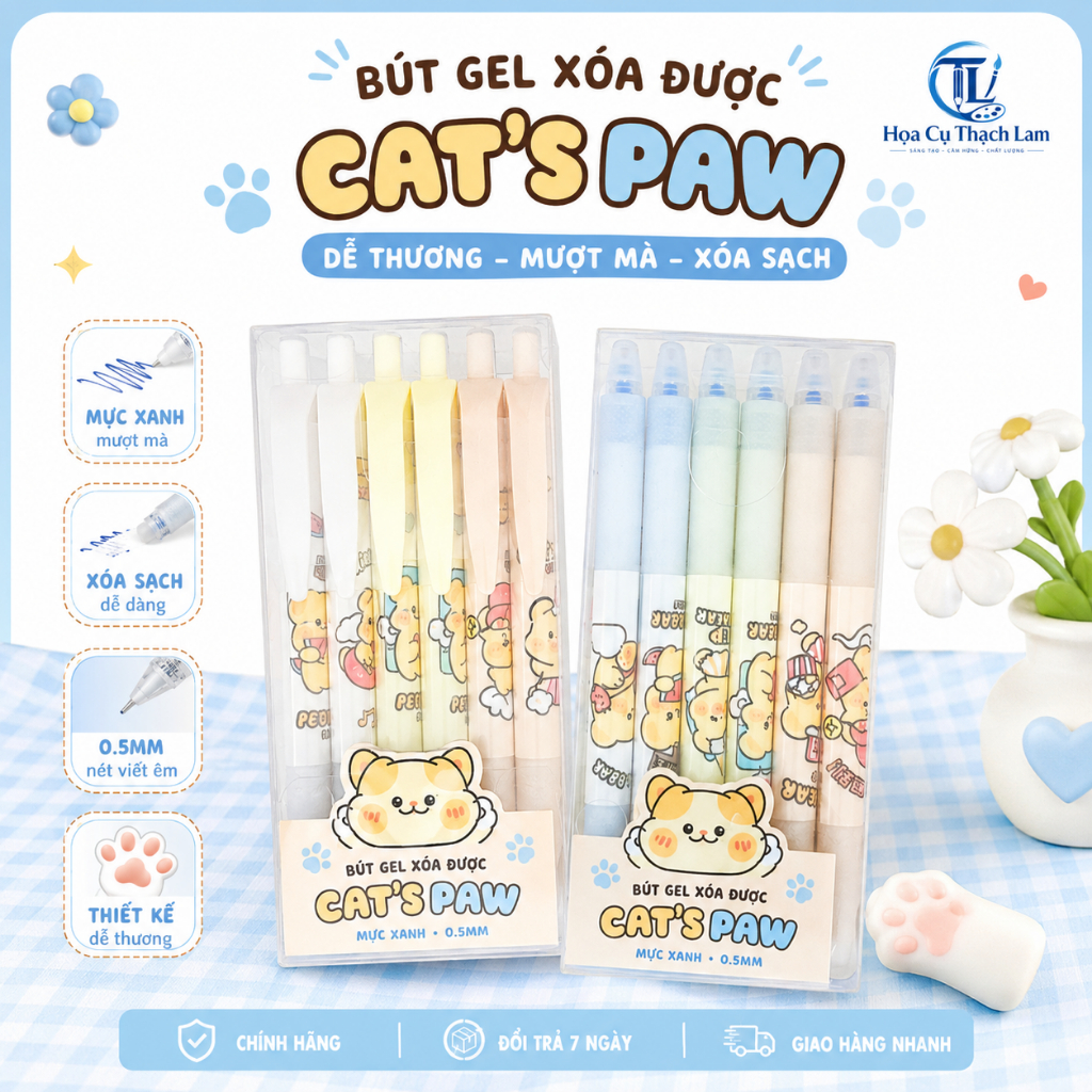 Bút Gel Xóa Được Mực Xanh 0.5mm Dễ Thương Cho Học Sinh Viết Êm Nét Đẹp