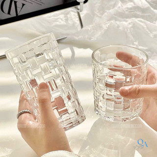 SET 6 Ly Thủy Tinh Họa Tiết CARO DẬP NỔI Chịu Nhiệt | Cốc Uống Nước, Cà Phê Phong Cách Hiện Đại
