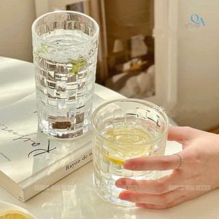 SET 6 Ly Thủy Tinh Họa Tiết CARO DẬP NỔI Chịu Nhiệt | Cốc Uống Nước, Cà Phê Phong Cách Hiện Đại