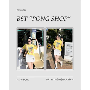 Bộ thun Nữ PONG In Chữ,Cổ Tròn,Tay Ngắn,Phối Chân váy,Chất Cotton Cao Cấp - CP_10158