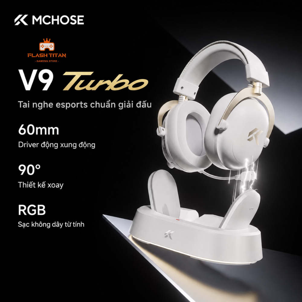 日本未発売 MCHOSE V9 Turbo+ゲーミングヘッドセット ホワイト Tai nghe Gaming Cao Cấp Mchose V9 Turbo Âm Thanh Chân Thật - Độ
