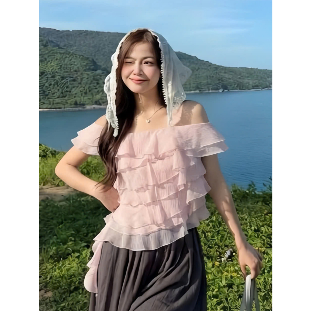 Áo Babydoll Kiểu Nữ Dáng Trễ Hở Vai Bèo Nhún Xếp Tầng Điệu Đà Mùa Hè Kimee - KA877