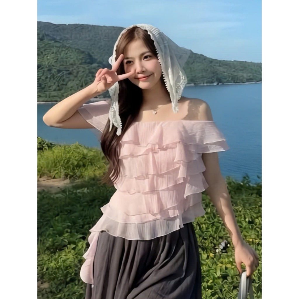 Áo Babydoll Kiểu Nữ Dáng Trễ Hở Vai Bèo Nhún Xếp Tầng Điệu Đà Mùa Hè Kimee - KA877