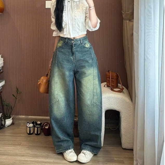 Quần Jeans Nữ Ống Rộng Line Nổi Màu Wash Cá Tính Cạp Cao Đủ Màu Tôn Dáng Joolate